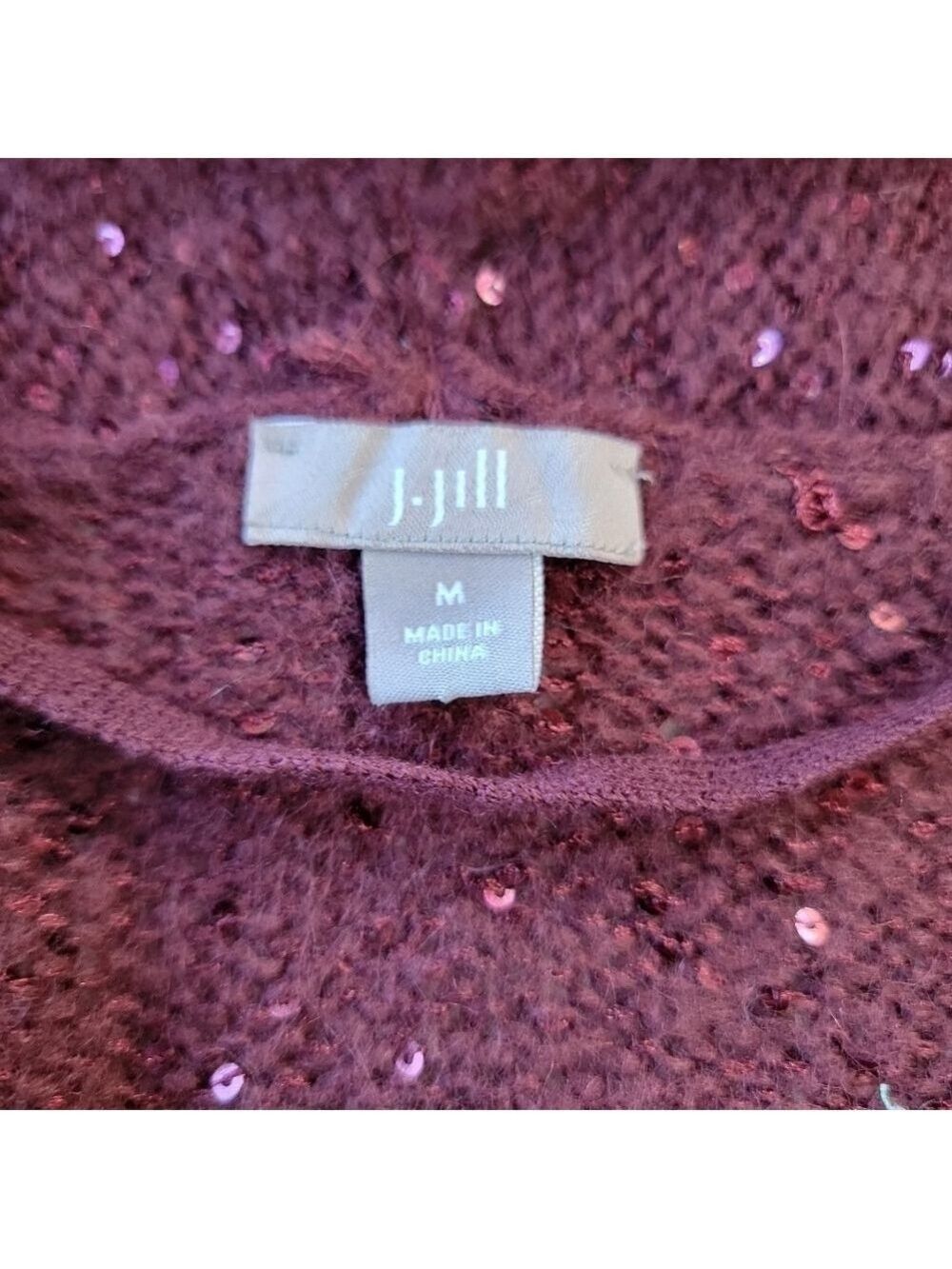 J Jill Mohair Blend Maroon Sequin Long Open Cardigan Sweater Size Medium EUC - Picture 3 of 8